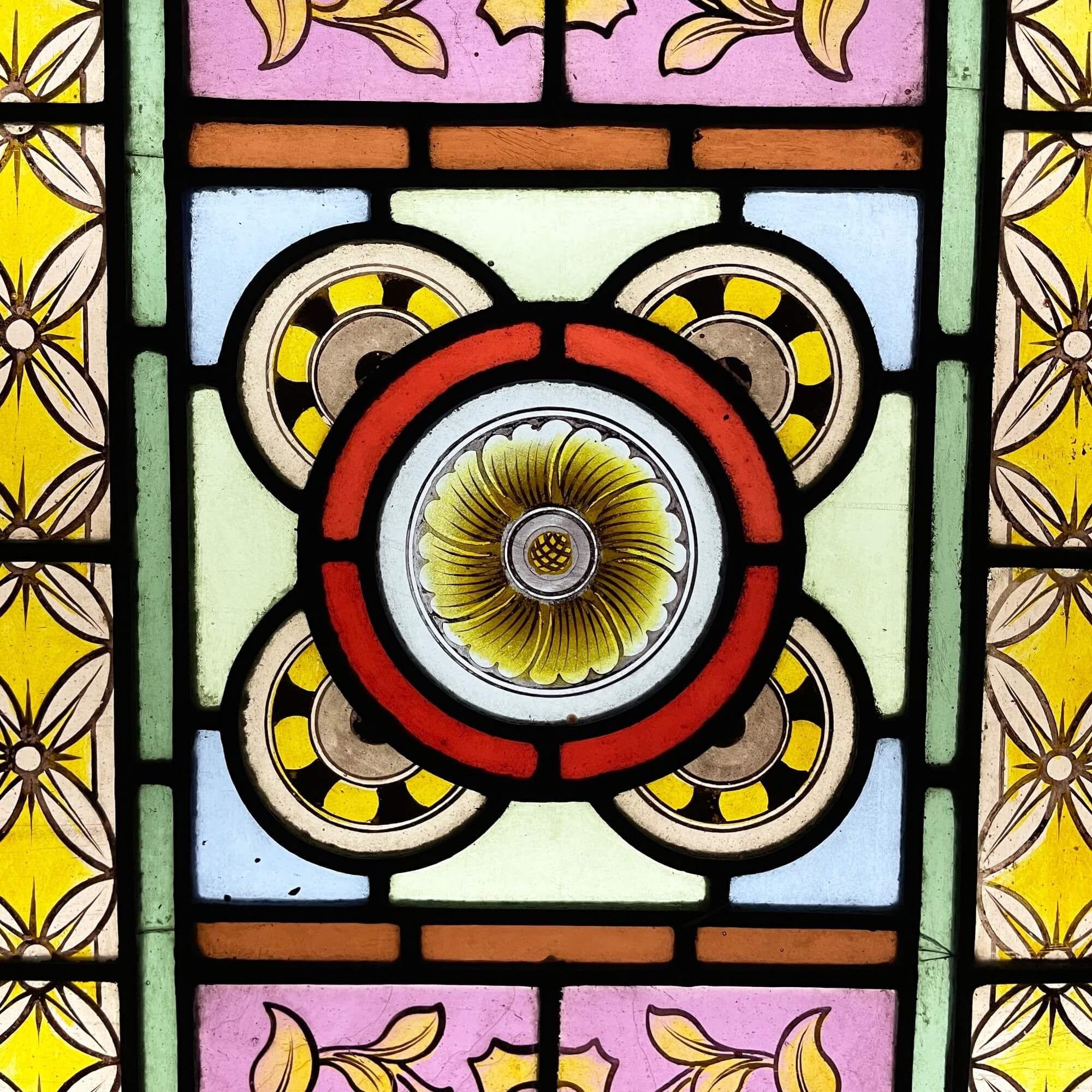 Victorian Vibrant Antique Stained Glass Window For Sale