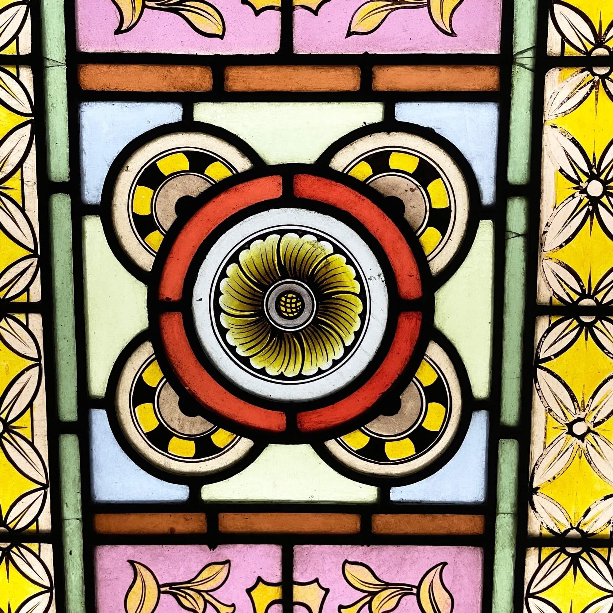 English Vibrant Antique Victorian Stained Glass Window