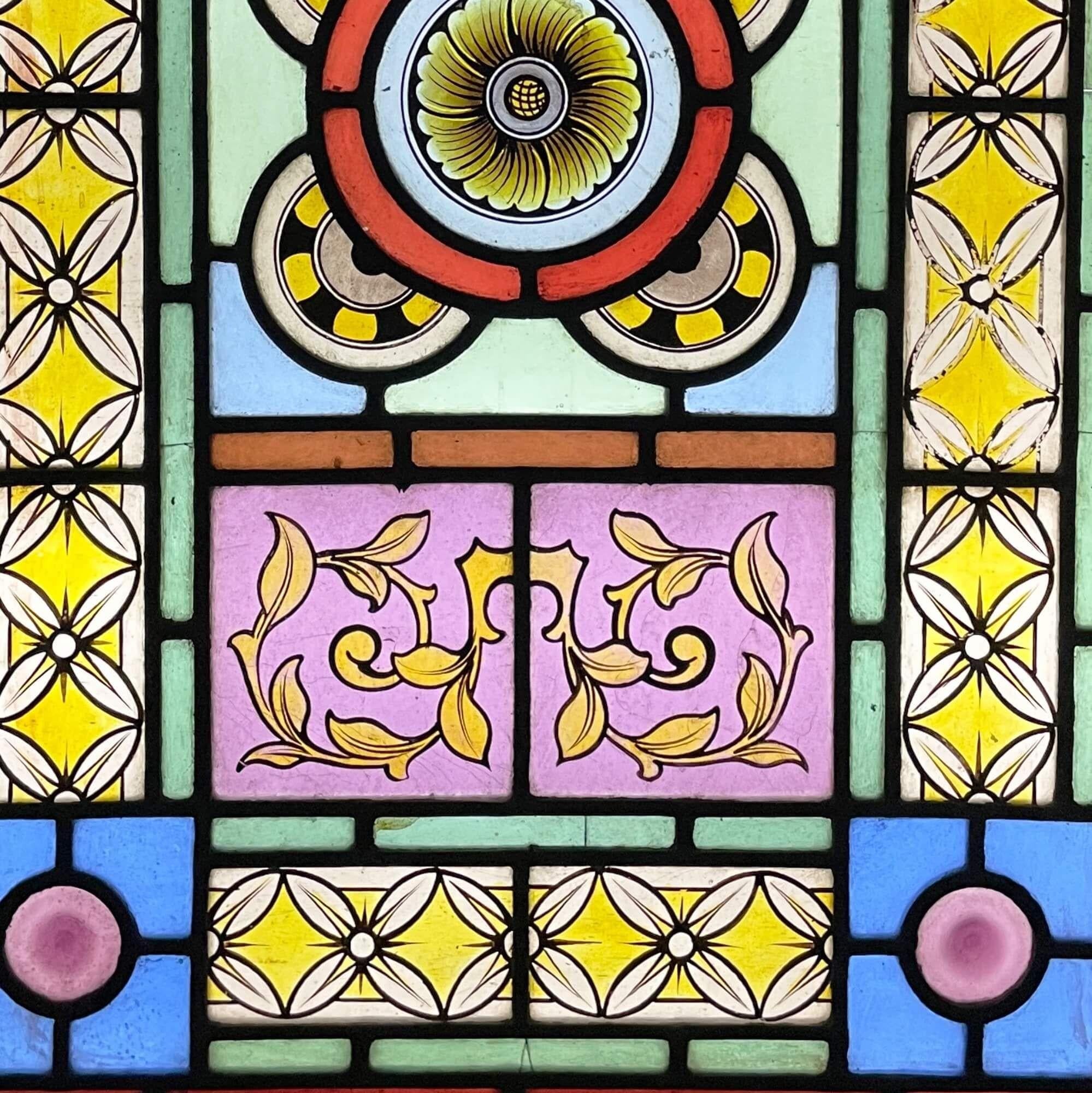 19th Century Vibrant Antique Victorian Stained Glass Window