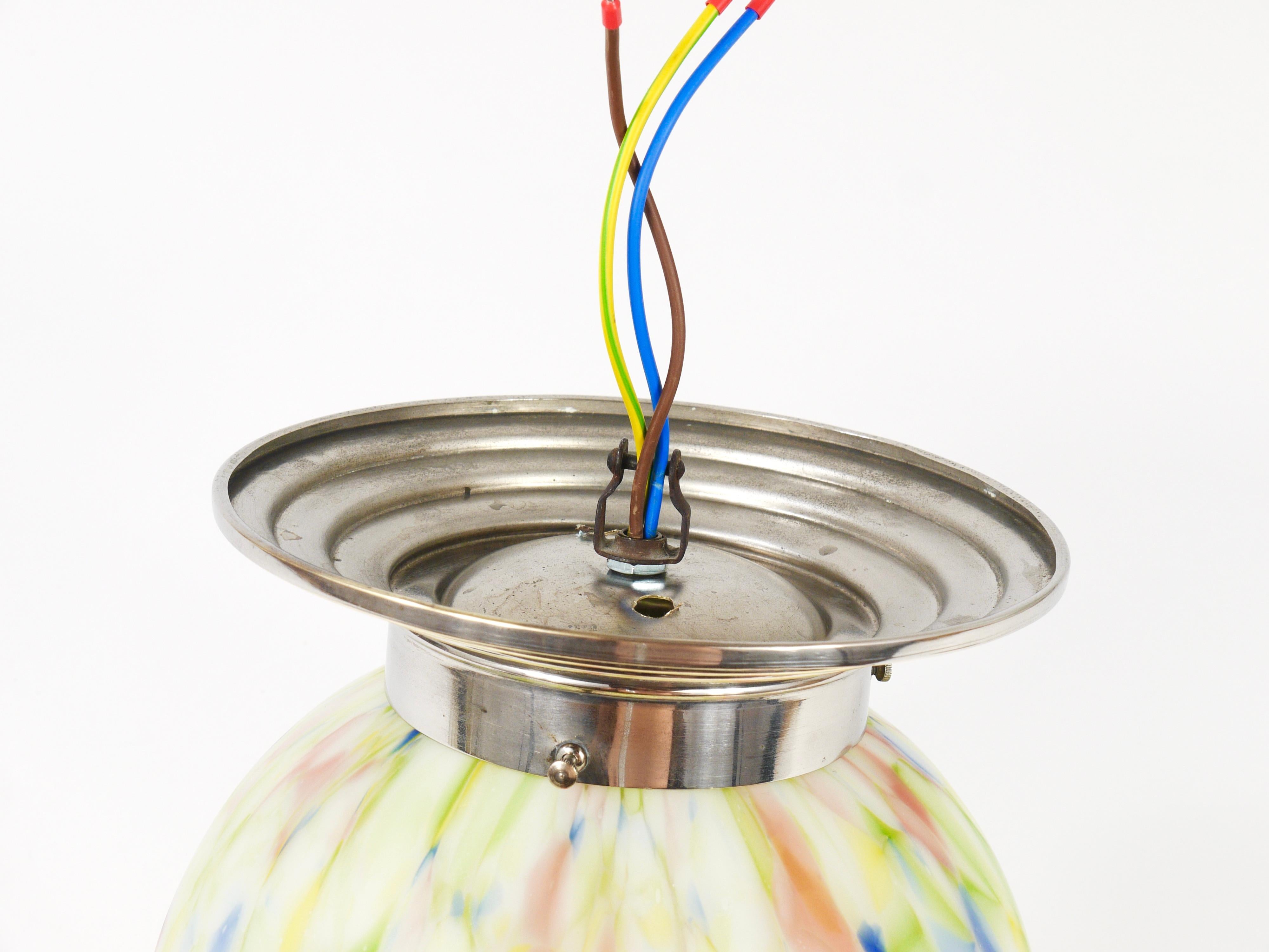 Vibrant Art Deco Ceiling Lamp Flush Mount, Marble Glass Globe, Germany, 1930s 7