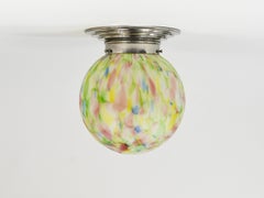 Vibrant Art Deco Ceiling Lamp Flush Mount, Marble Glass Globe, Germany, 1930s