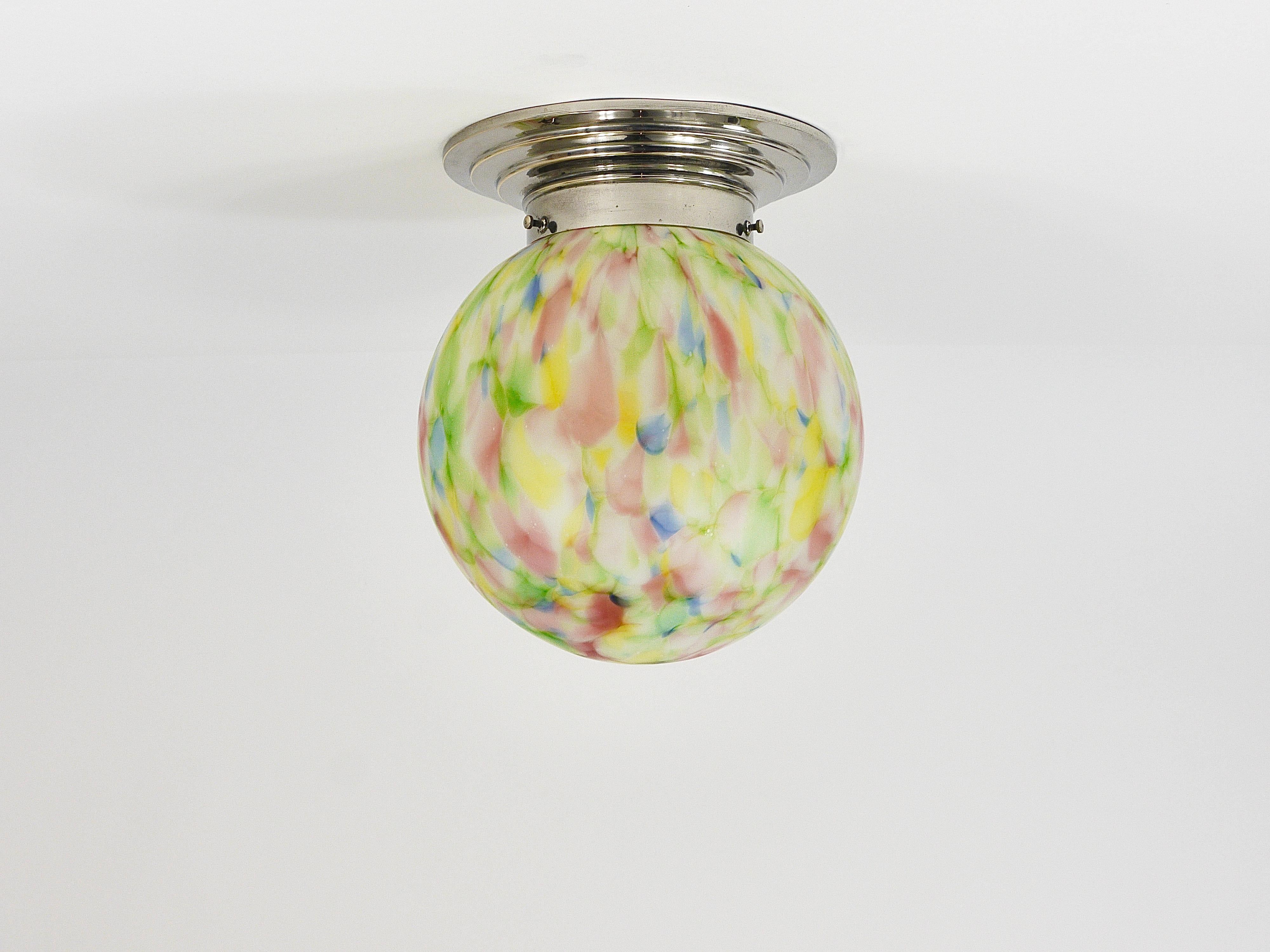 Mid-20th Century Vibrant Art Deco Ceiling Lamp Flush Mount, Marble Glass Globe, Germany, 1930s