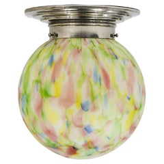 Vibrant Art Deco Ceiling Lamp Flush Mount, Marble Glass Globe, Germany, 1930s