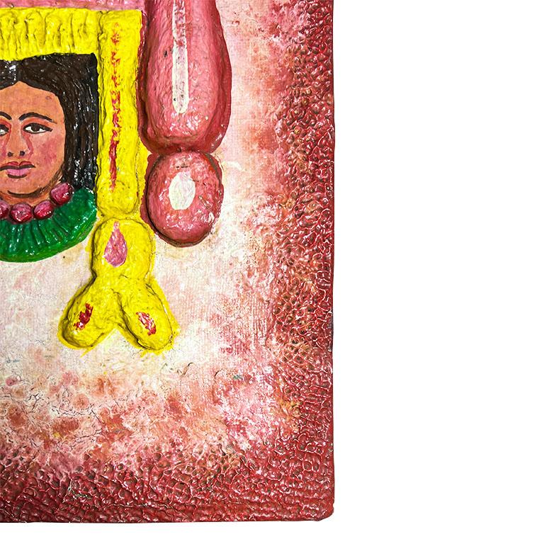 Plaque murale vintage authentique et vibrante peinte à la main, art populaire mexicain en vente 3