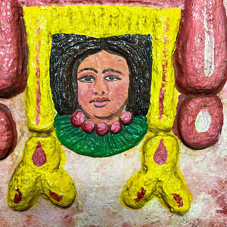 Plaque murale vintage authentique et vibrante peinte à la main, art populaire mexicain Bon état - En vente à Oklahoma City, OK