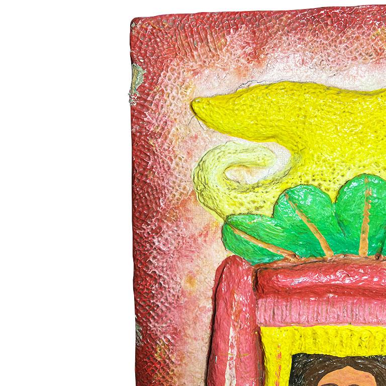20ième siècle Plaque murale vintage authentique et vibrante peinte à la main, art populaire mexicain en vente