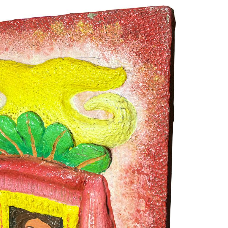 Bois Plaque murale vintage authentique et vibrante peinte à la main, art populaire mexicain en vente