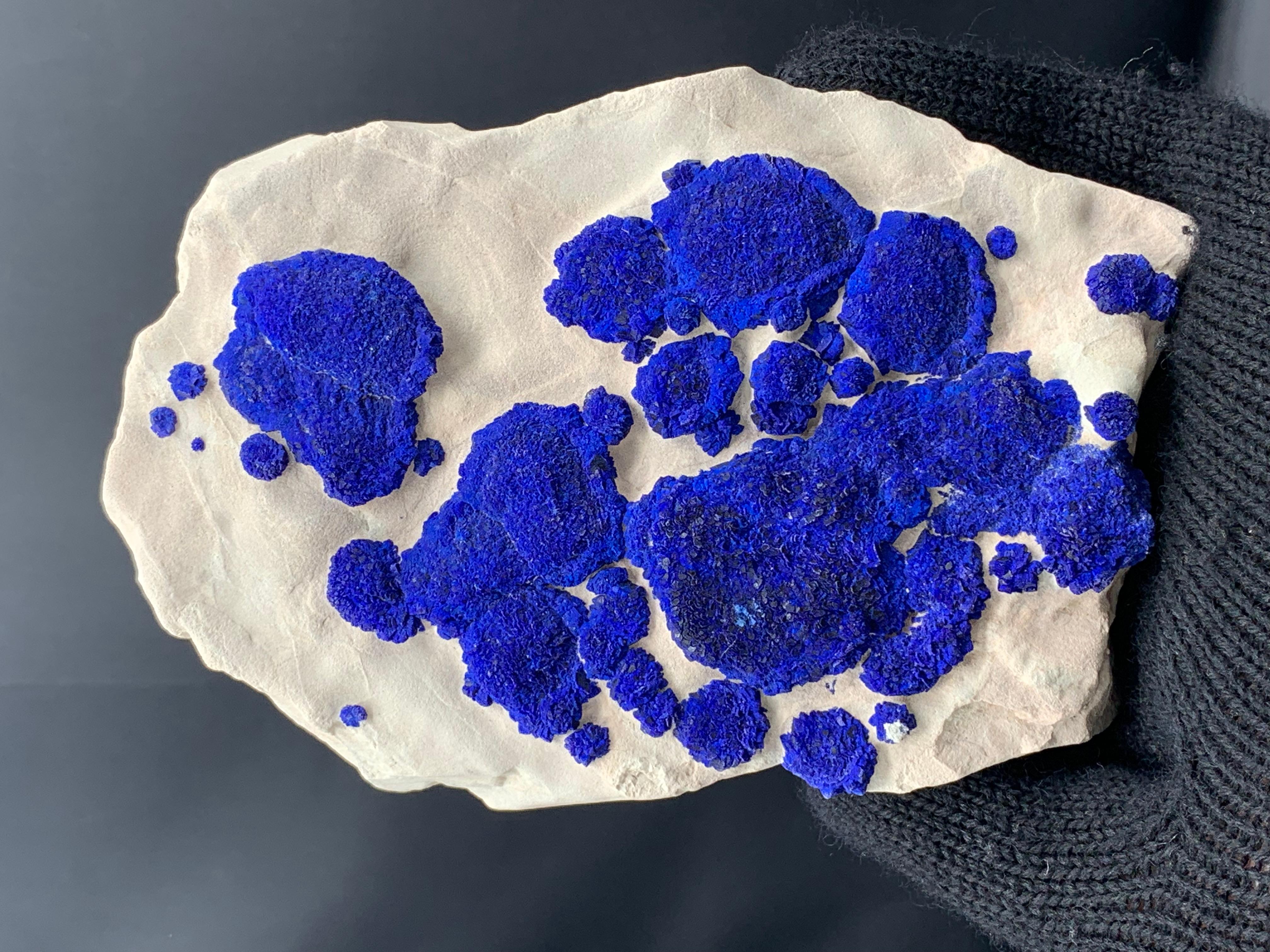 Leuchtend Azuritblaue Azurit-Sonnenkristalle auf Kaolinit-Matrix aus Australien (Bergkristall) im Angebot