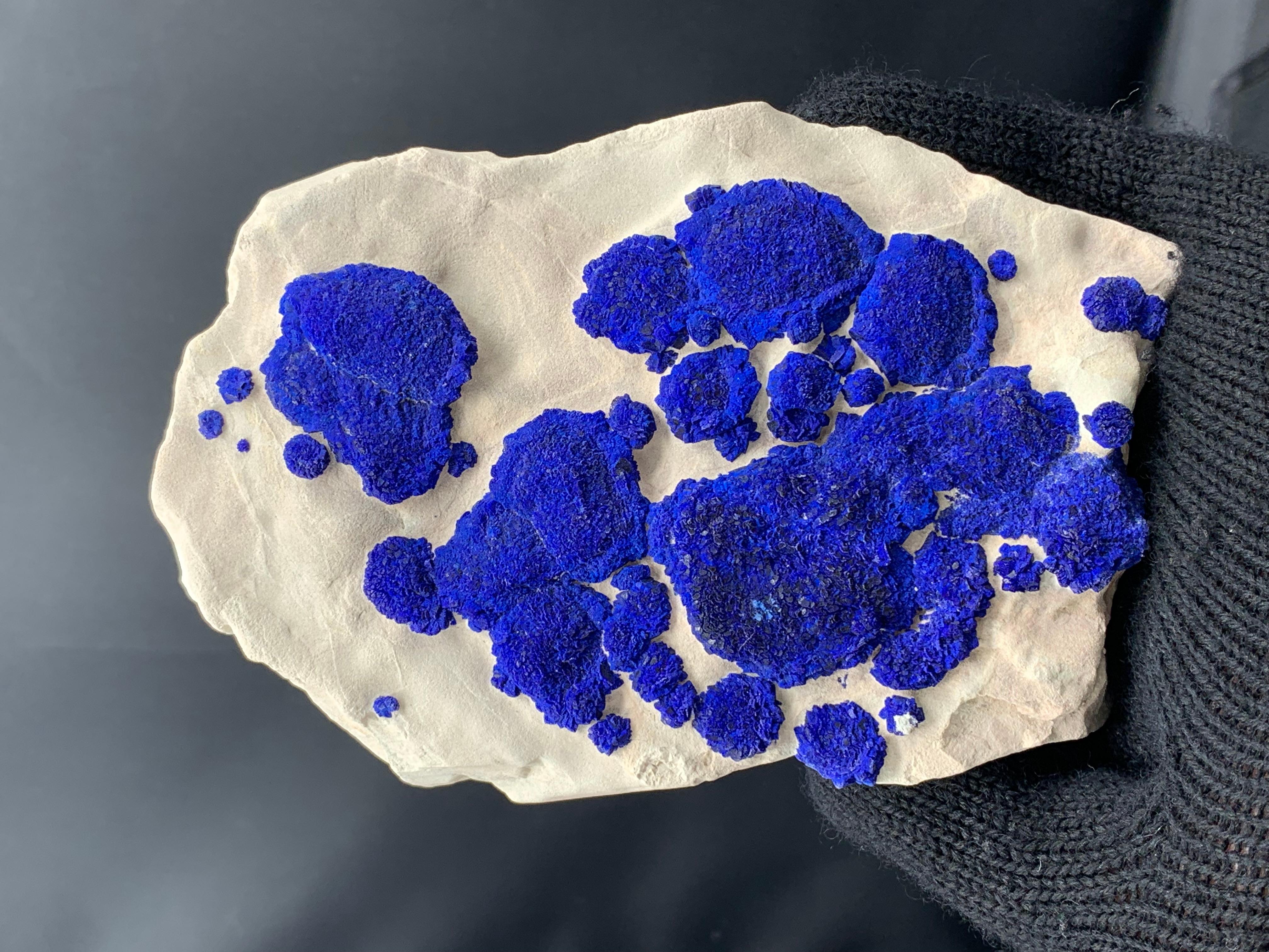 Leuchtend Azuritblaue Azurit-Sonnenkristalle auf Kaolinit-Matrix aus Australien im Angebot 1