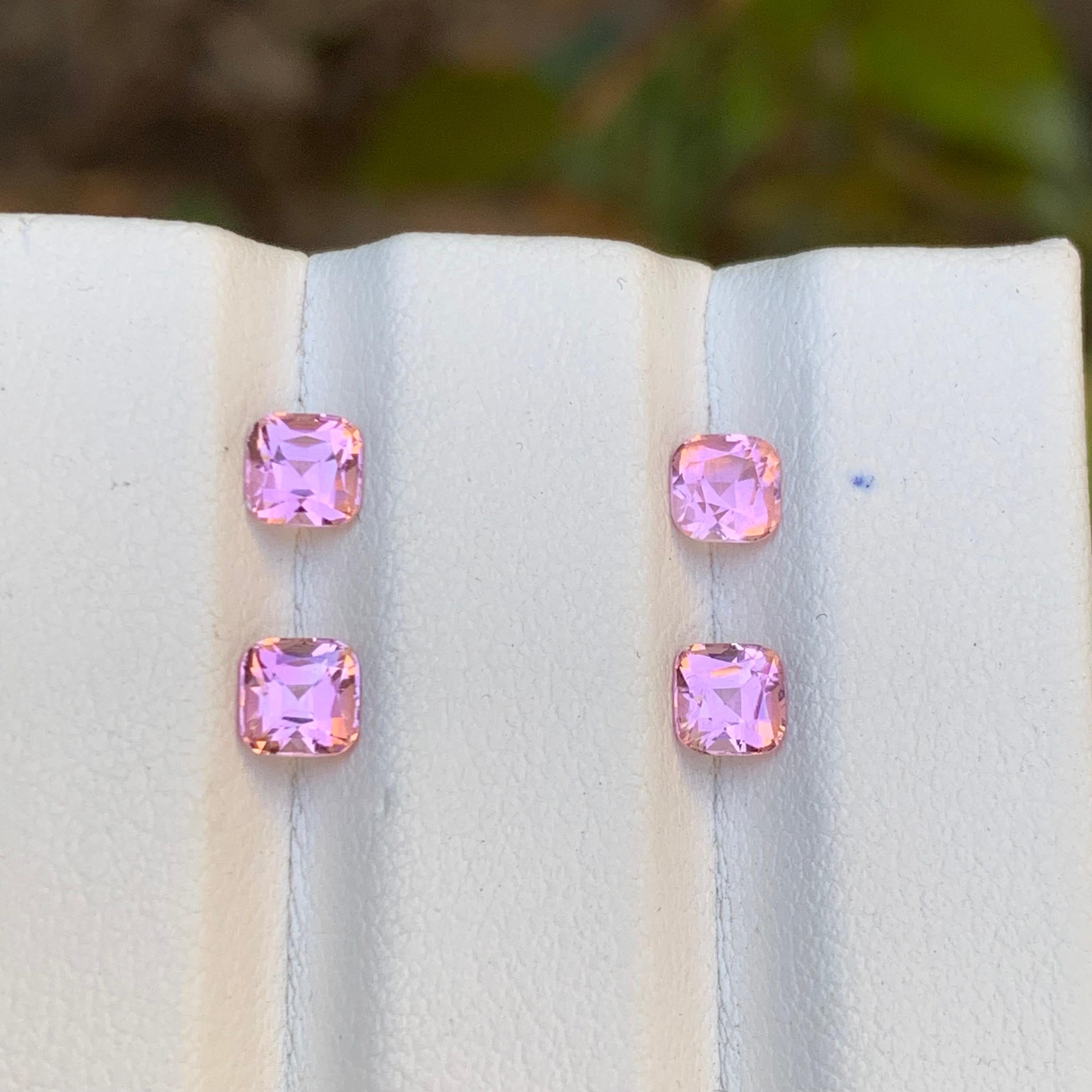 Square Cut Vibrant Baby Pink Natural Tourmaline Earrings Loose Gemstones Pairs 1.60Ct-Jewel For Sale