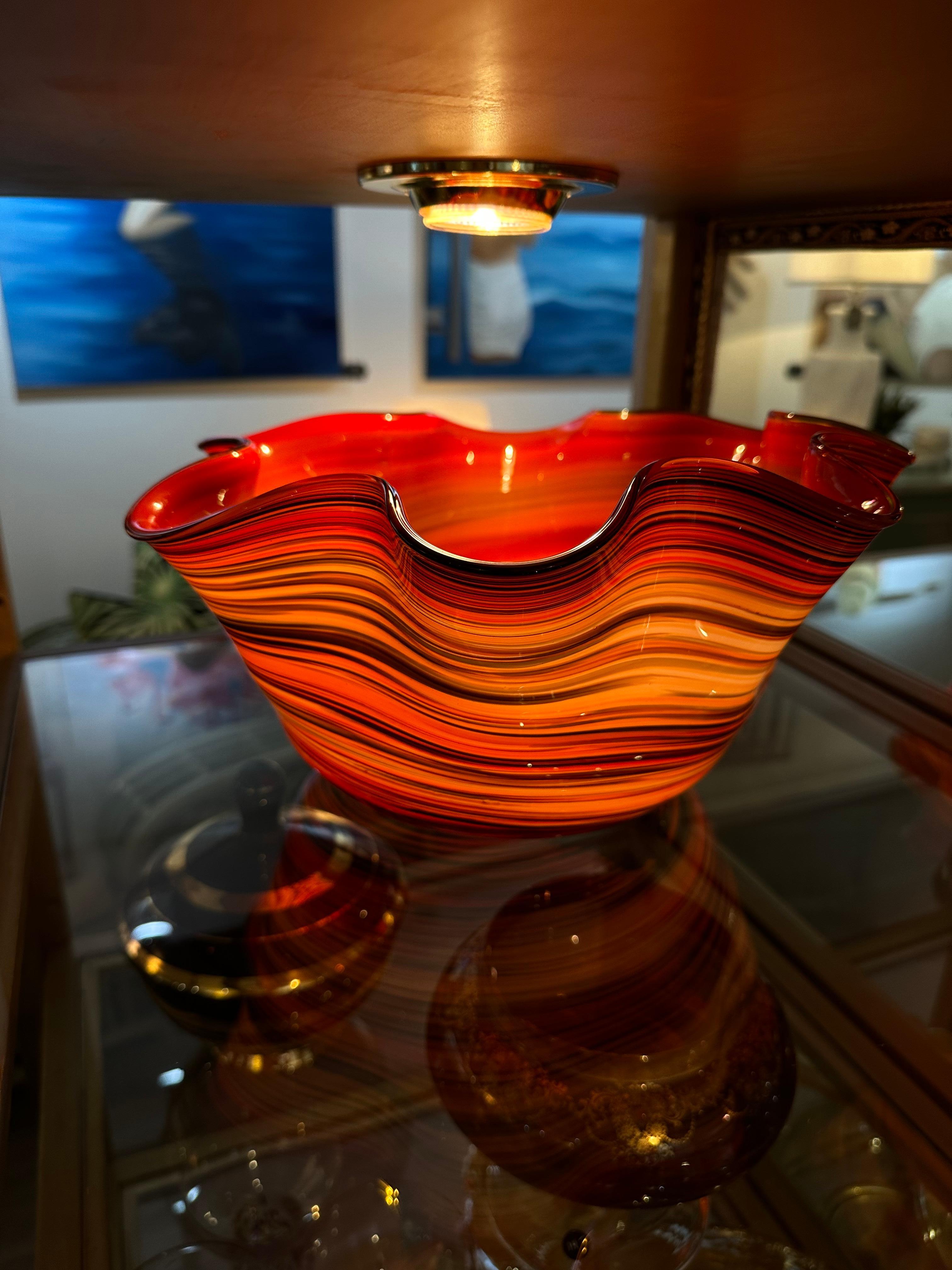 Italian Vibrant  Blown Glass Handkerchief Bowl, Attributed to Murano