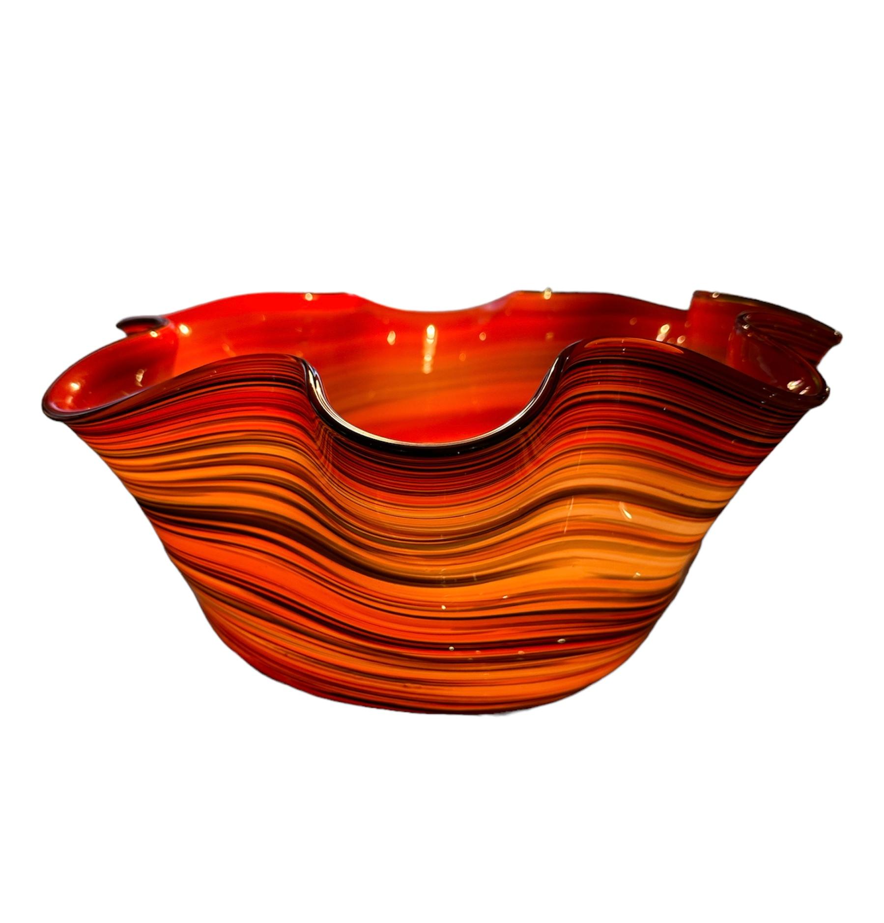 20th Century Vibrant  Blown Glass Handkerchief Bowl, Attributed to Murano