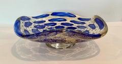 Vibrant Blue and Gold Murano Footed Bowl by Barovier and Toso