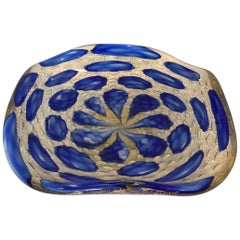 Vibrant Blue and Gold Murano Footed Bowl by Barovier and Toso