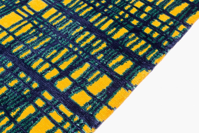 Vibrant Blue Rug Vibrant Blue and Yellow Graphic Geometric Rug Woven in Wool and Silk ...