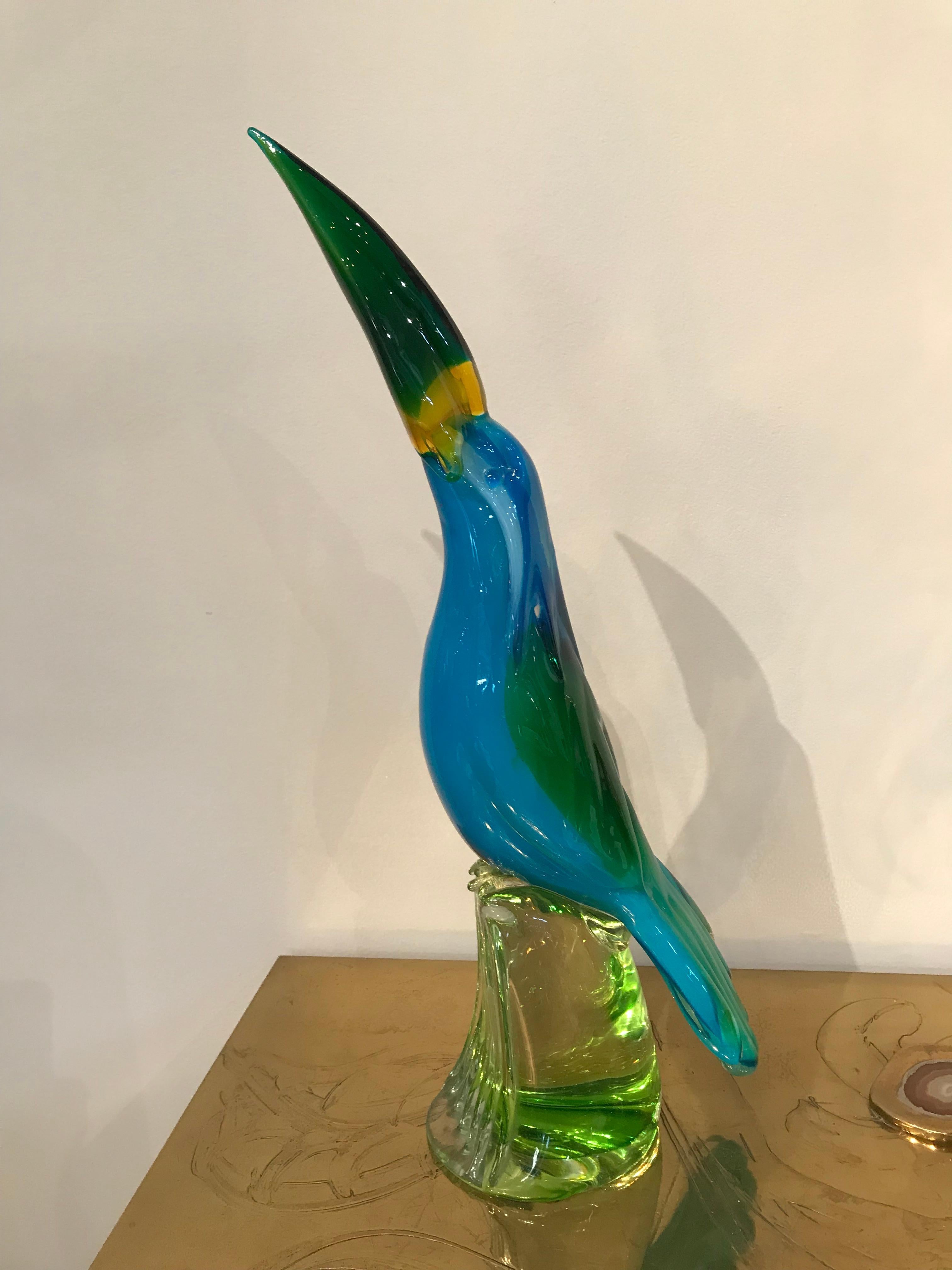 Italian Vibrant Blue and Yellow Murano Glass Figure of a Toucan