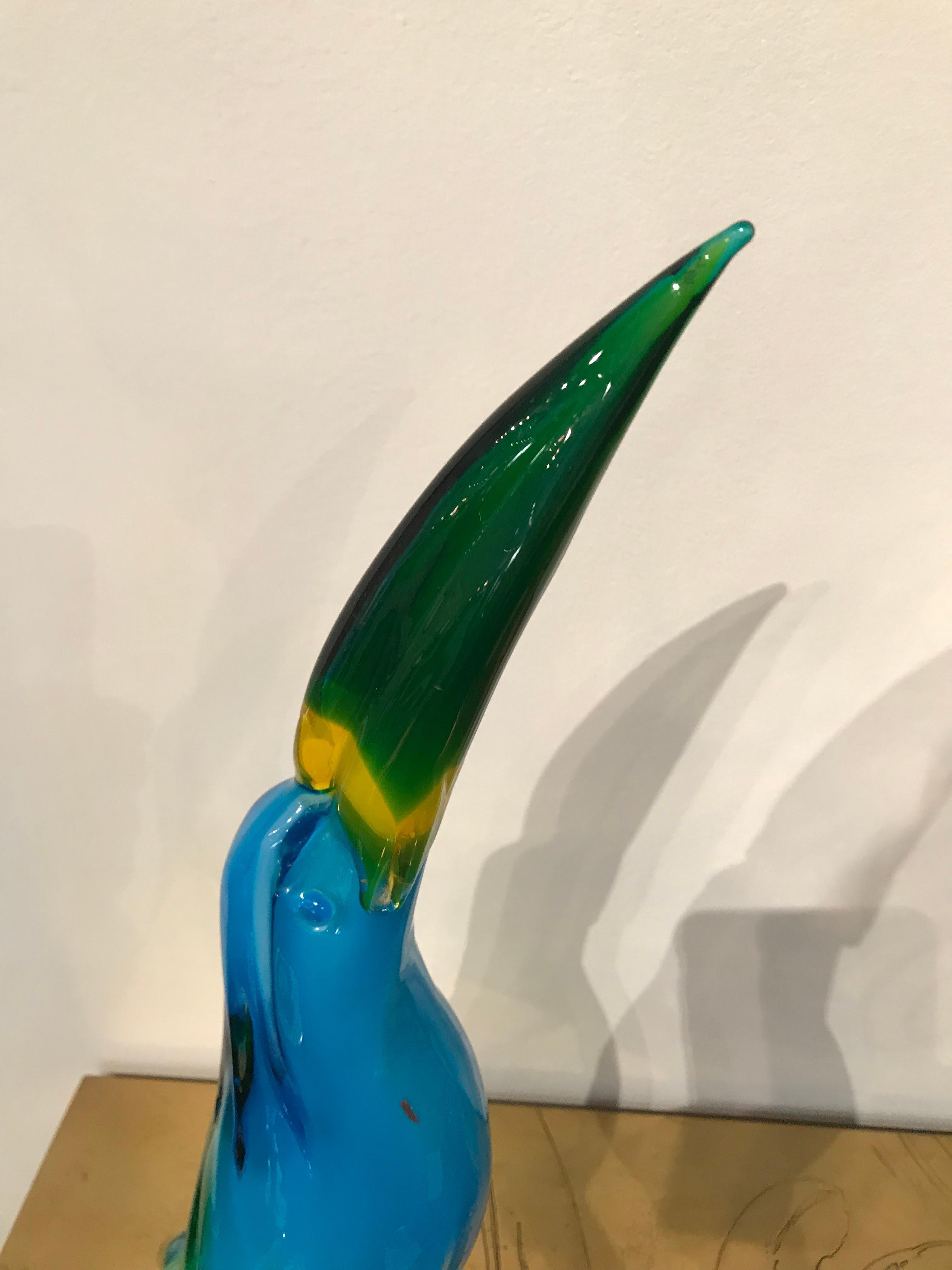 Mid-20th Century Vibrant Blue and Yellow Murano Glass Figure of a Toucan