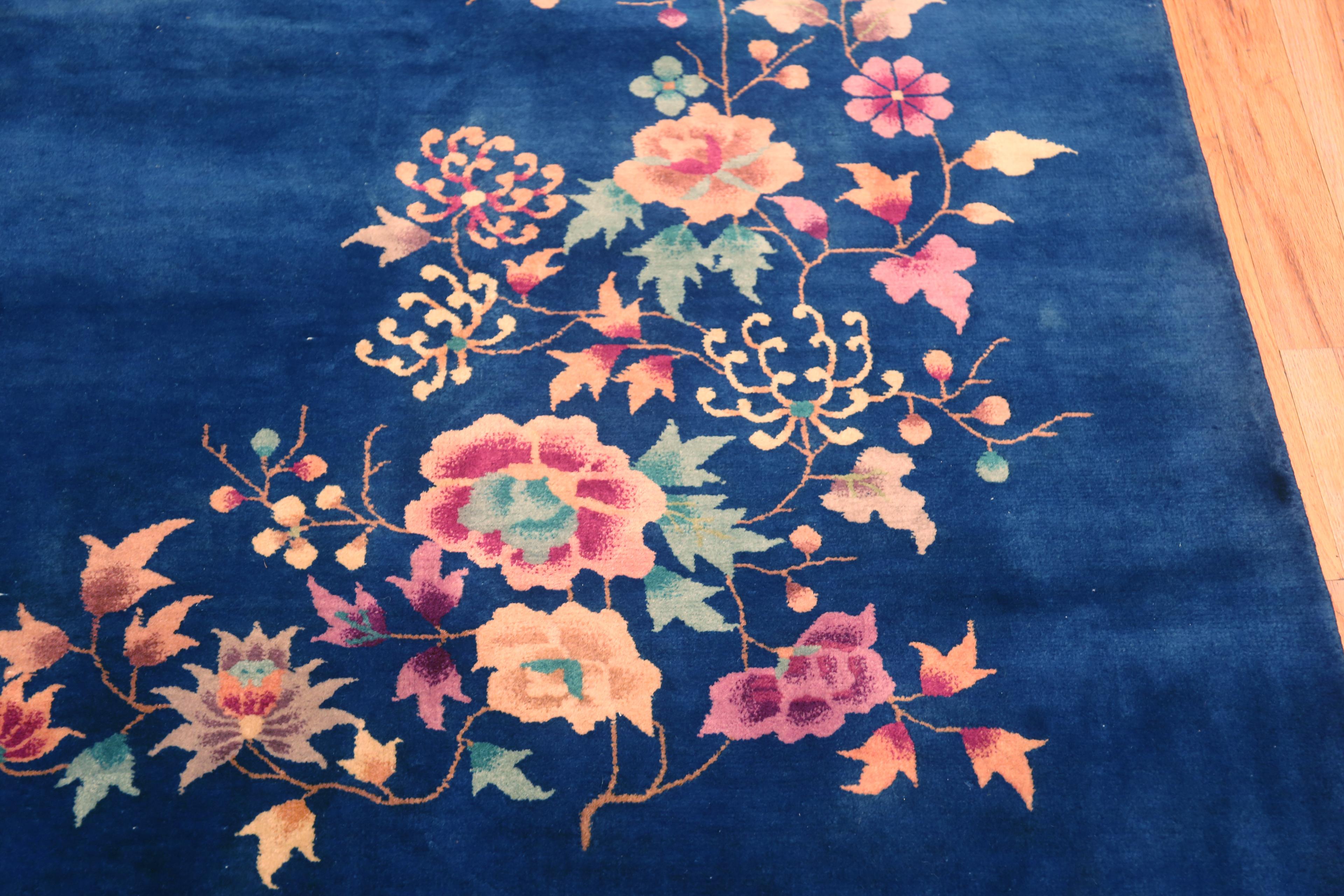 Vibrant Blue Antique Art Deco Chinese Floral Area Rug 8'7