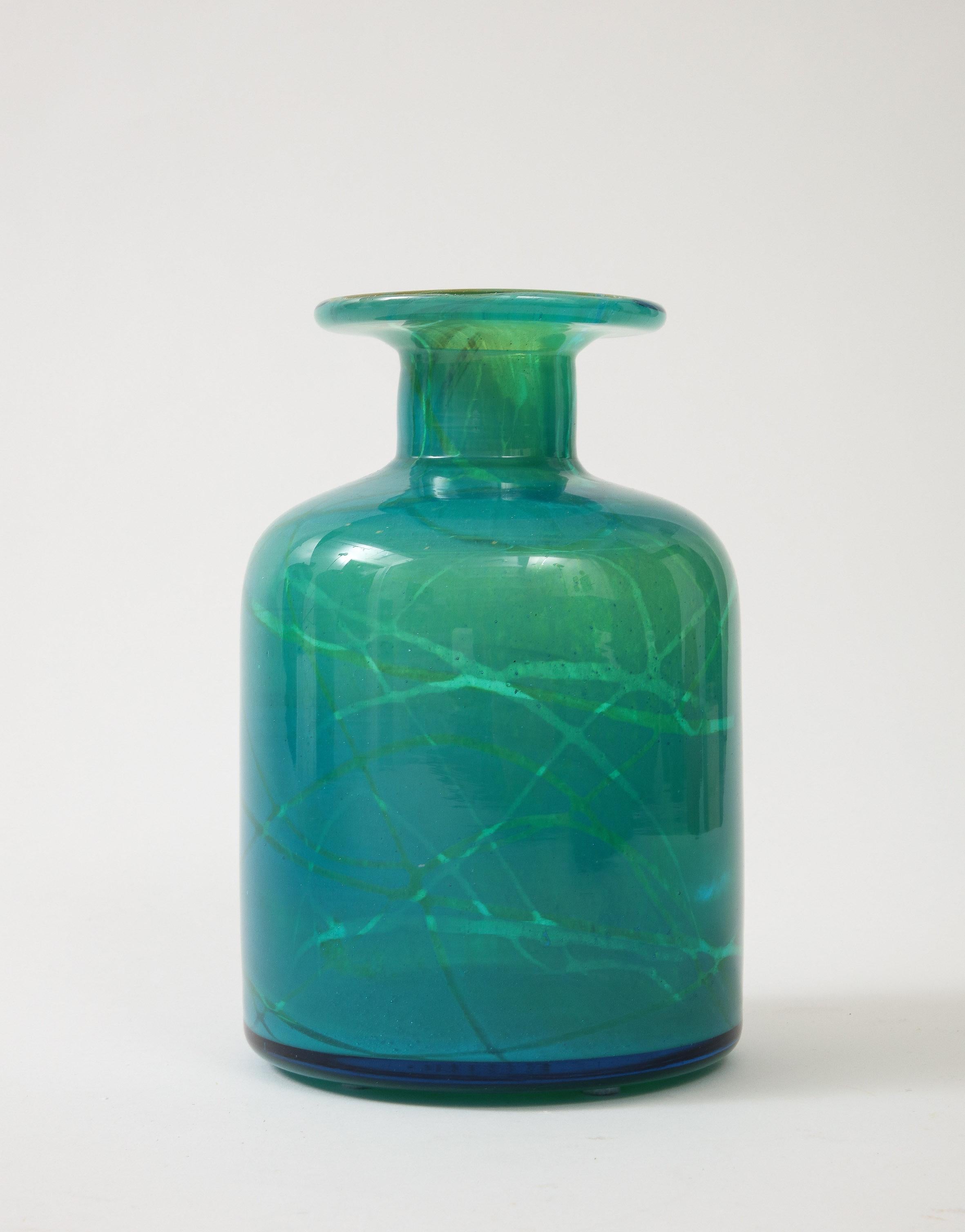 Blown Glass Vibrant Blue Mdina Glass Vase by Micheal Harris
