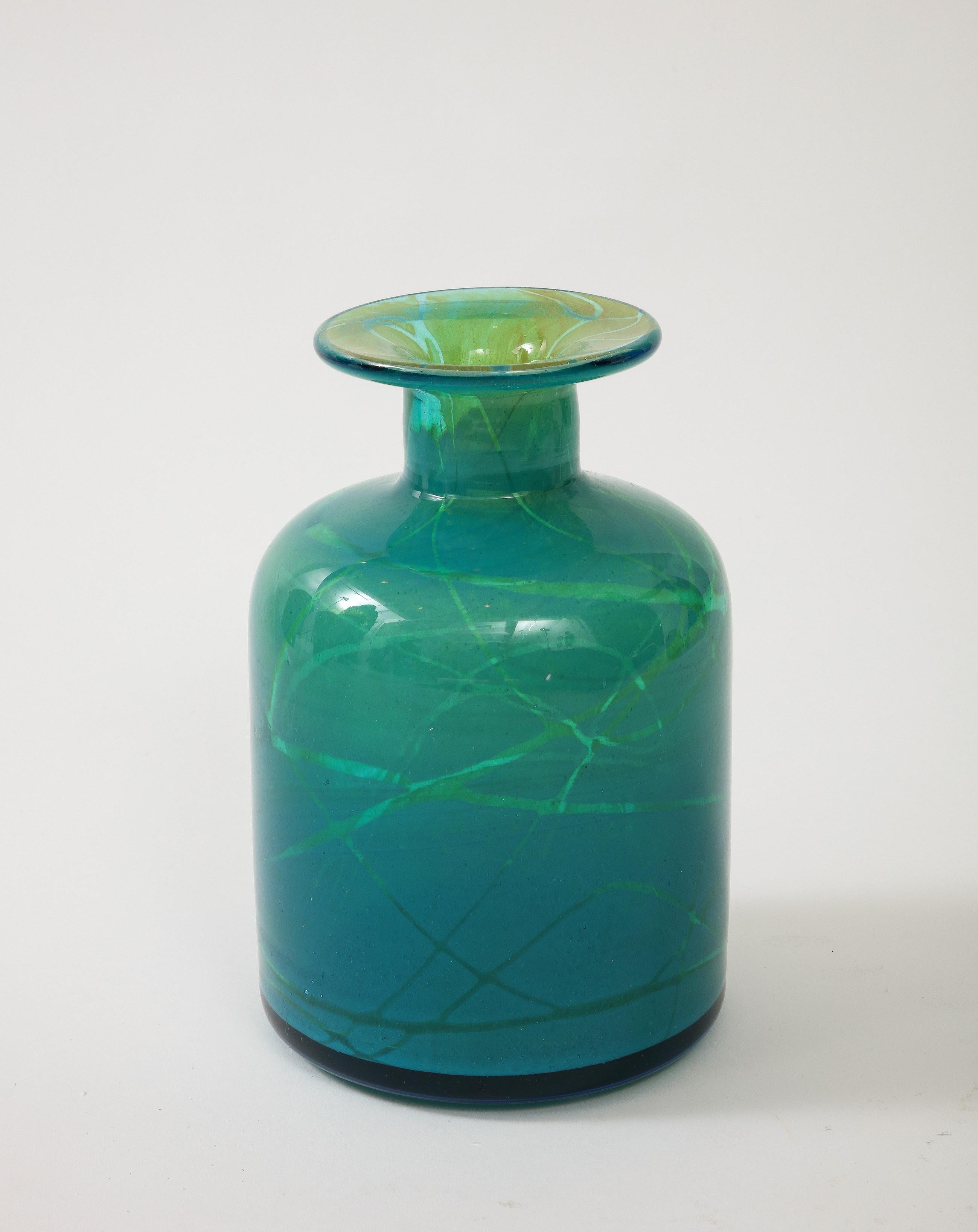 Mid-Century Modern Vibrant Blue Mdina Glass Vase by Micheal Harris