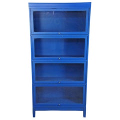 Retro Vibrant Blue Modern Barrister Cabinet Library Bookcase Lawyer Display