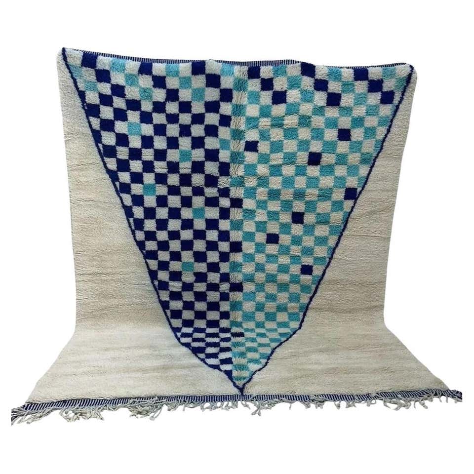 Vibrant Blue Rug Moroccan Blue Color Checkered Pattern rug 9’x12’, Modern Mrirt rug ...