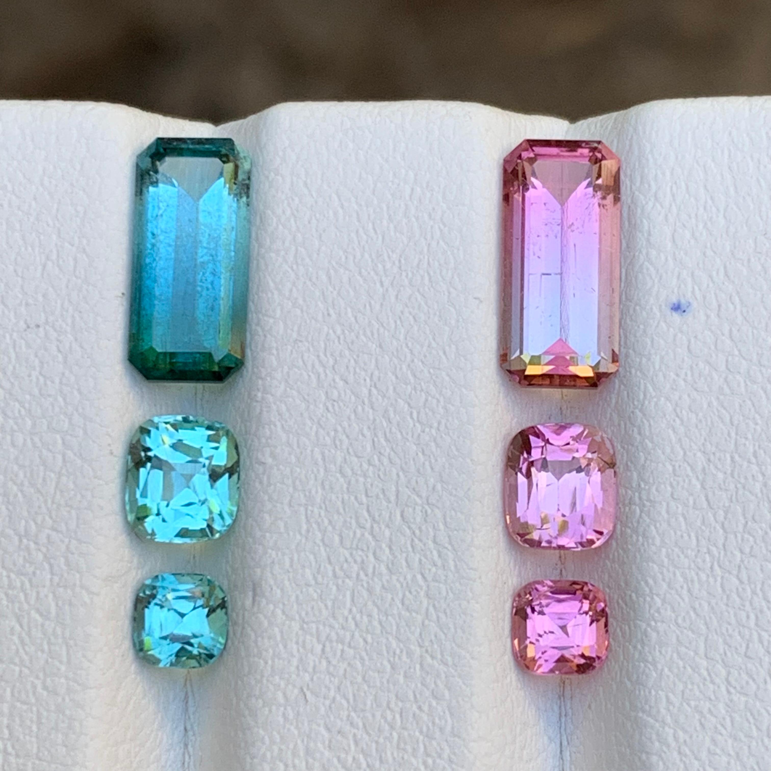 Gemme sciolte di tormalina naturale blu e rosa, coppia perfetta da 5,55 carati in vendita 1