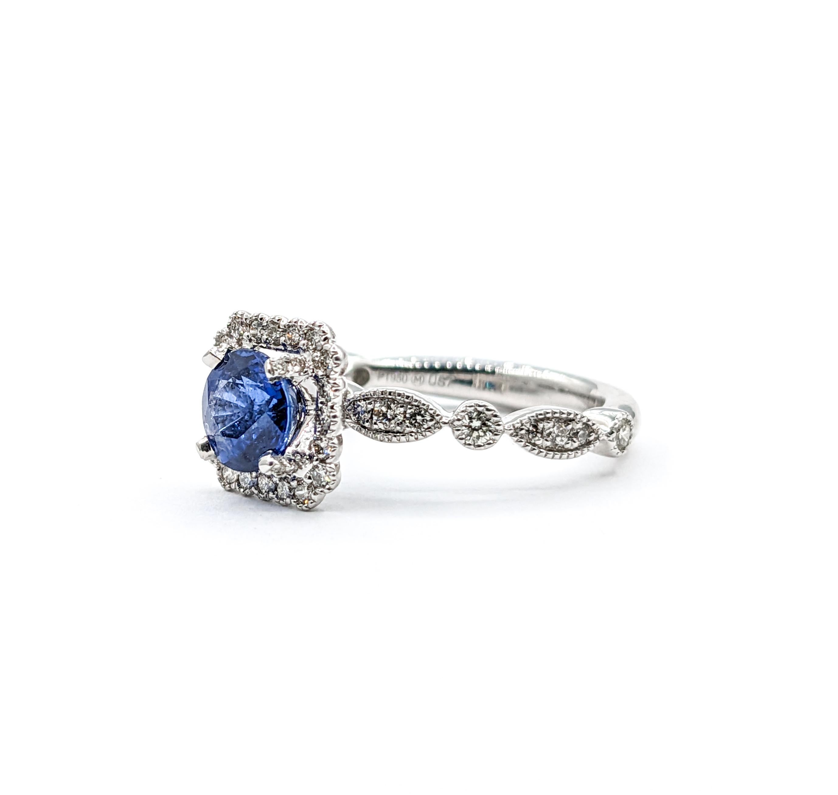 Vibrant Blue Sapphire & Diamond Engagement Ring in Platinum For Sale 5
