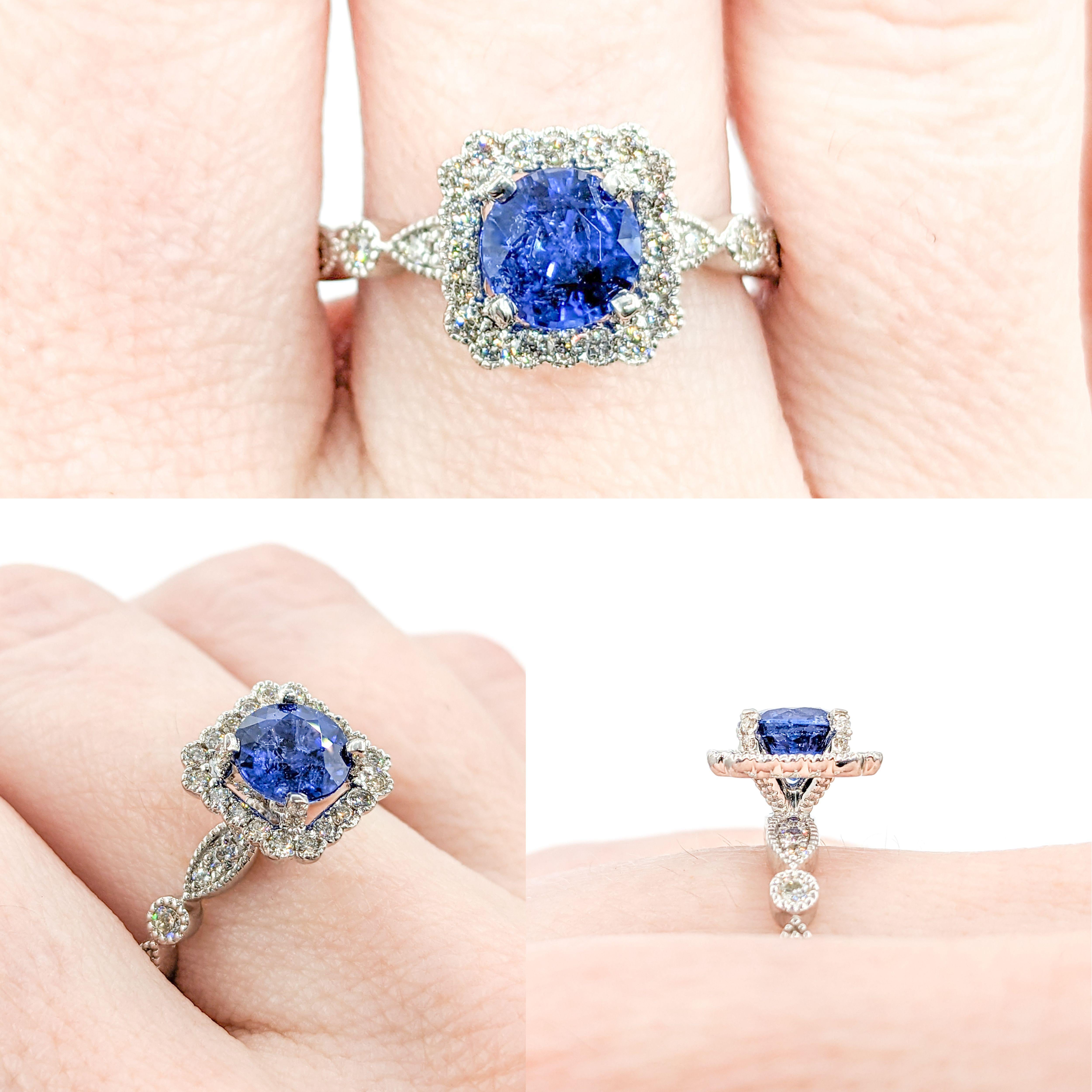 Vibrant Blue Sapphire & Diamond Engagement Ring in Platinum

Crafted in 950pt platinum, this stunning ring is an exquisite piece of jewelry that you'll treasure for a lifetime. The ring features 0.45 carats total weight of diamonds that sparkle with
