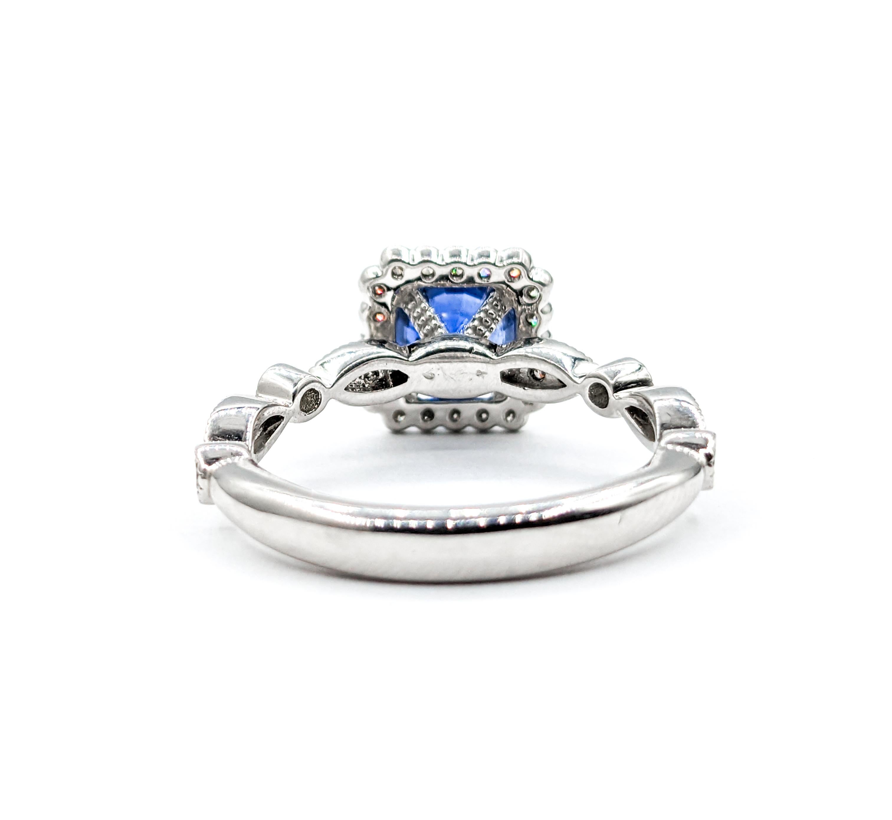 Vibrant Blue Sapphire & Diamond Engagement Ring in Platinum For Sale 1