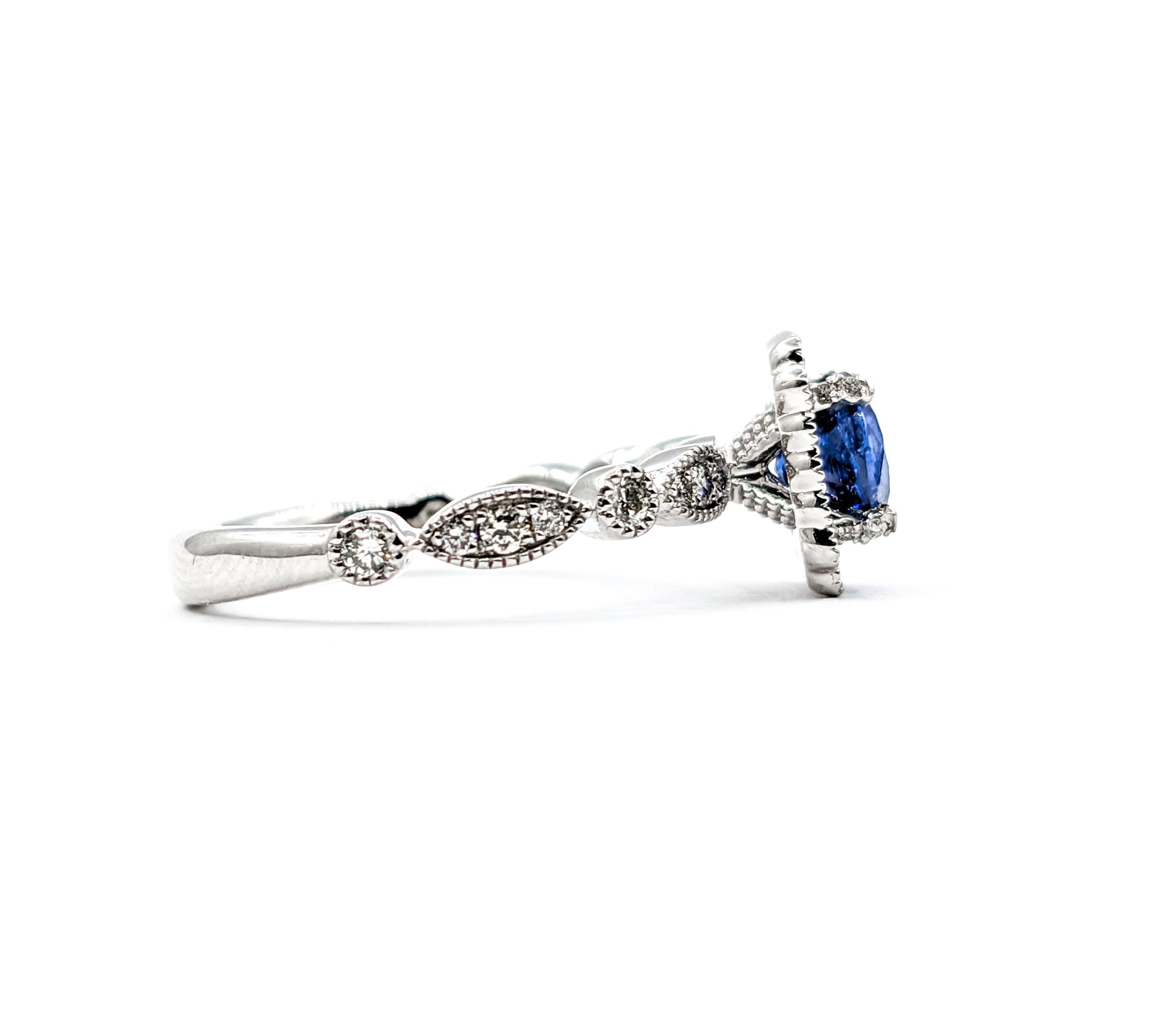 Vibrant Blue Sapphire & Diamond Engagement Ring in Platinum For Sale 2