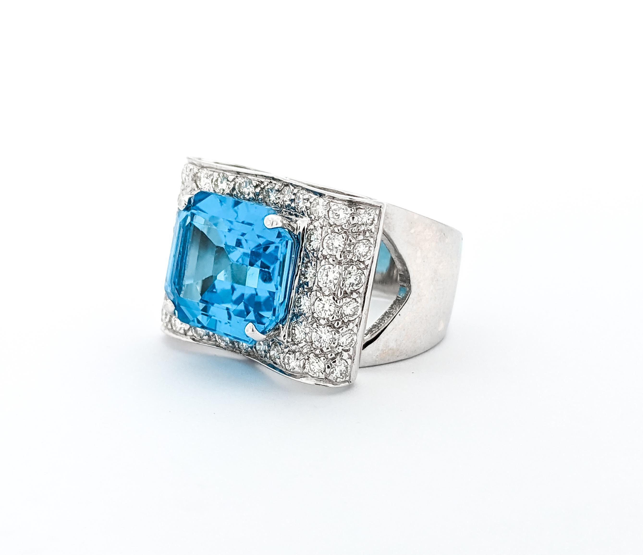 Vibrant Blue Topaz & Diamond Statement Ring For Sale 4