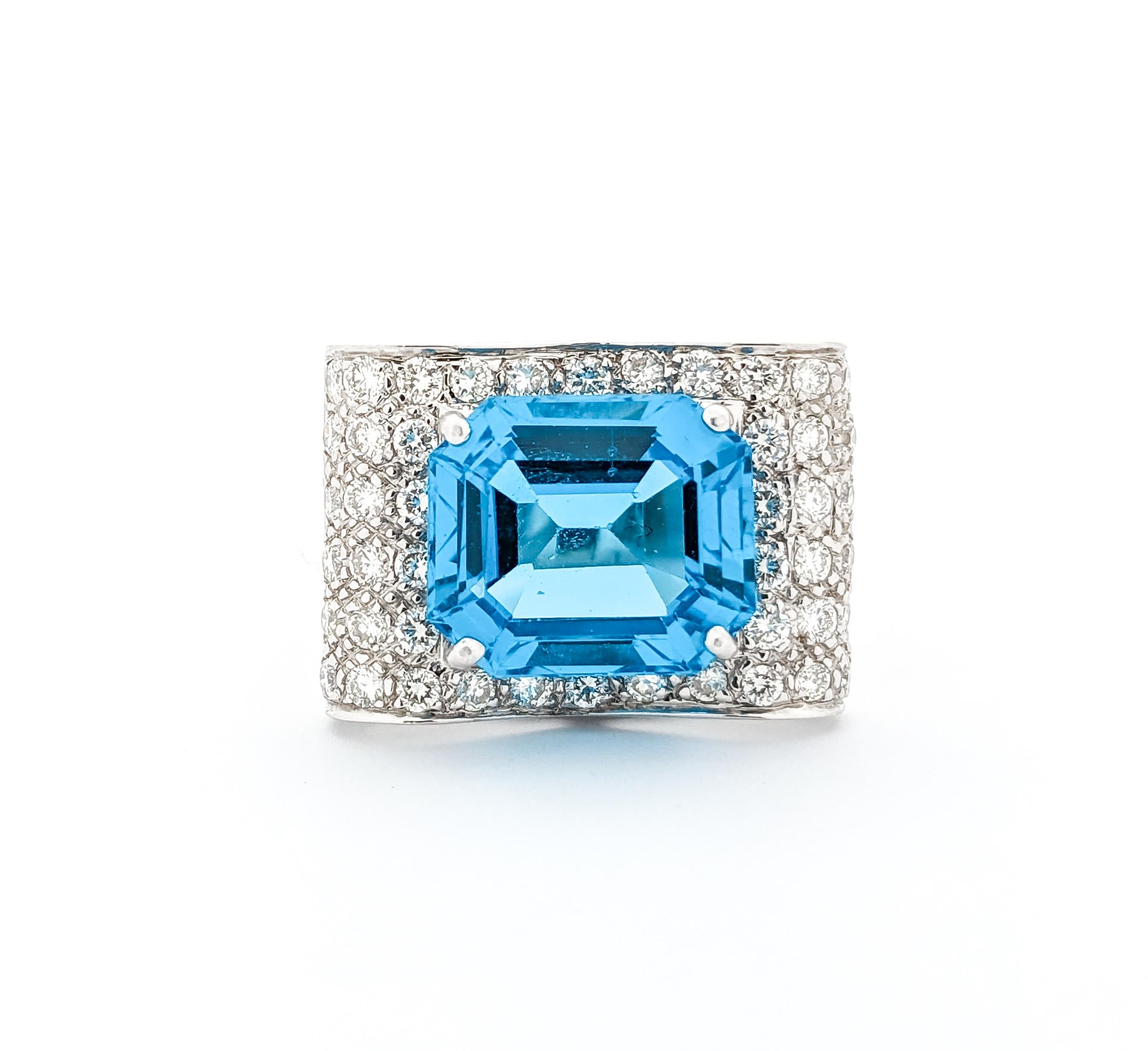 Vibrant Blue Topaz & Diamond Statement Ring For Sale 5