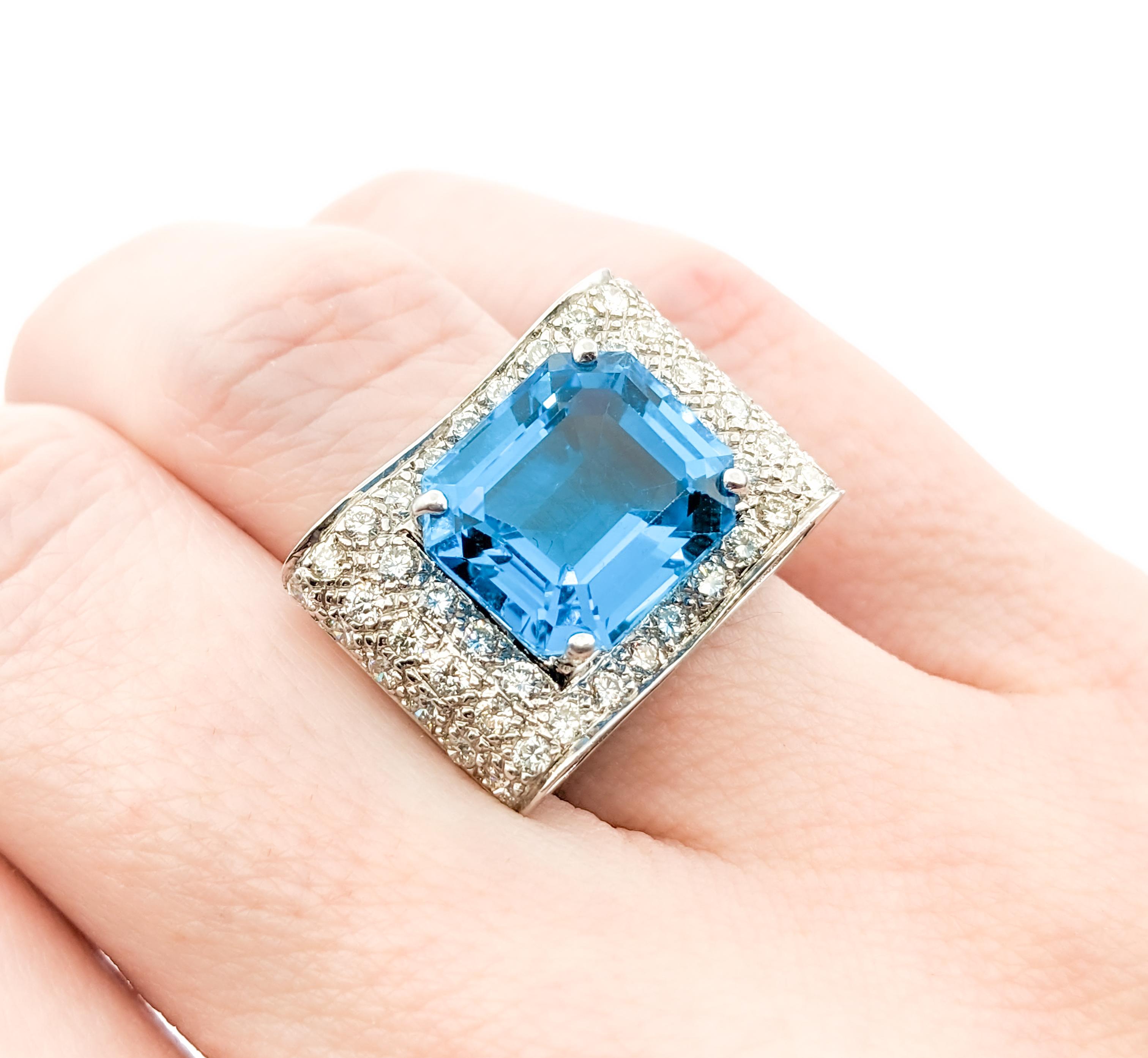Women's Vibrant Blue Topaz & Diamond Statement Ring For Sale