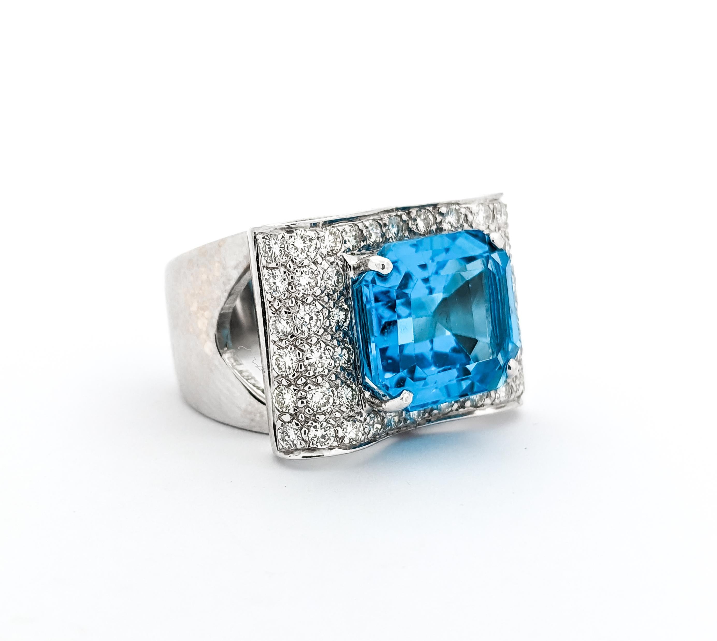 Vibrant Blue Topaz & Diamond Statement Ring For Sale 1