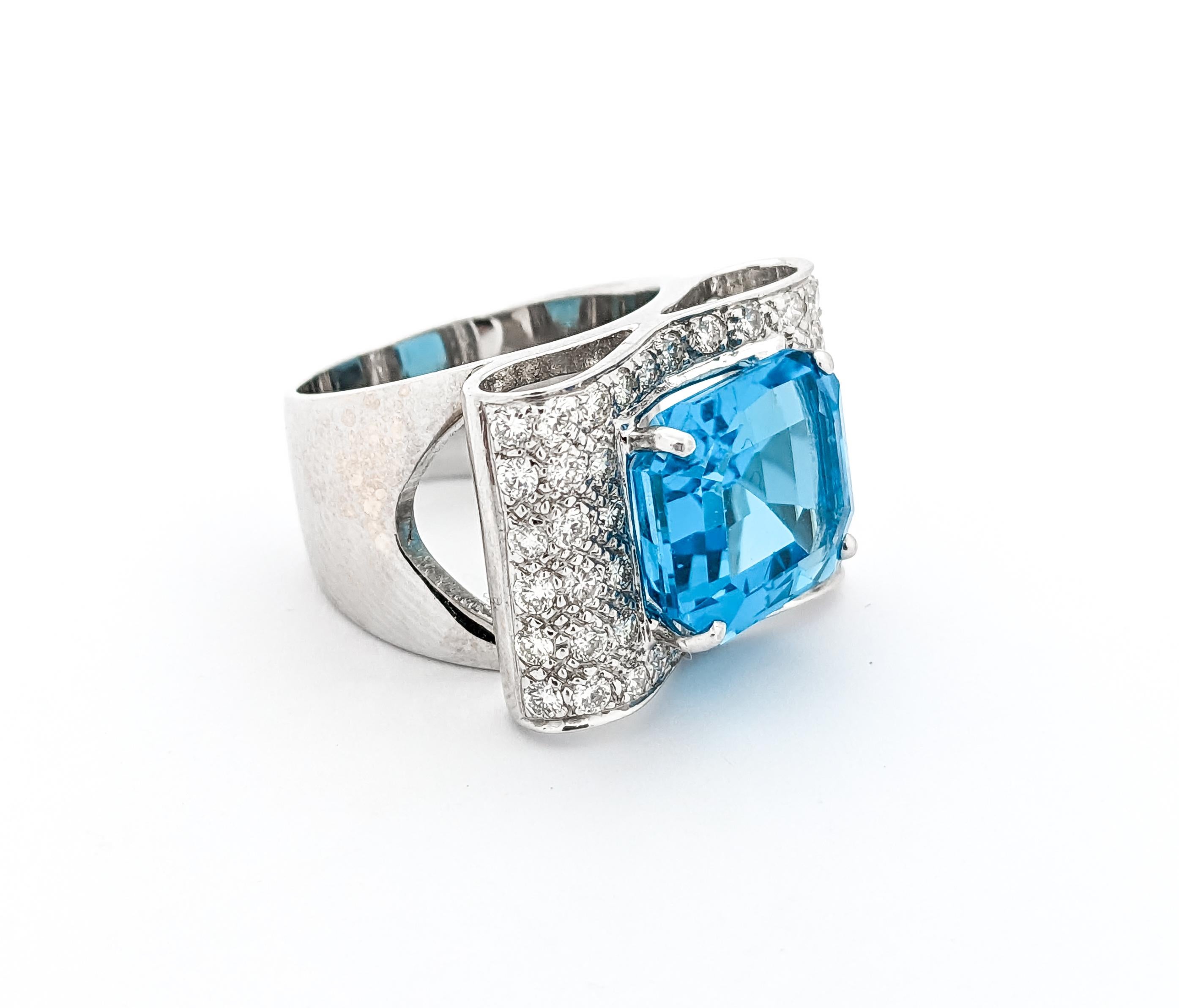 Vibrant Blue Topaz & Diamond Statement Ring For Sale 2