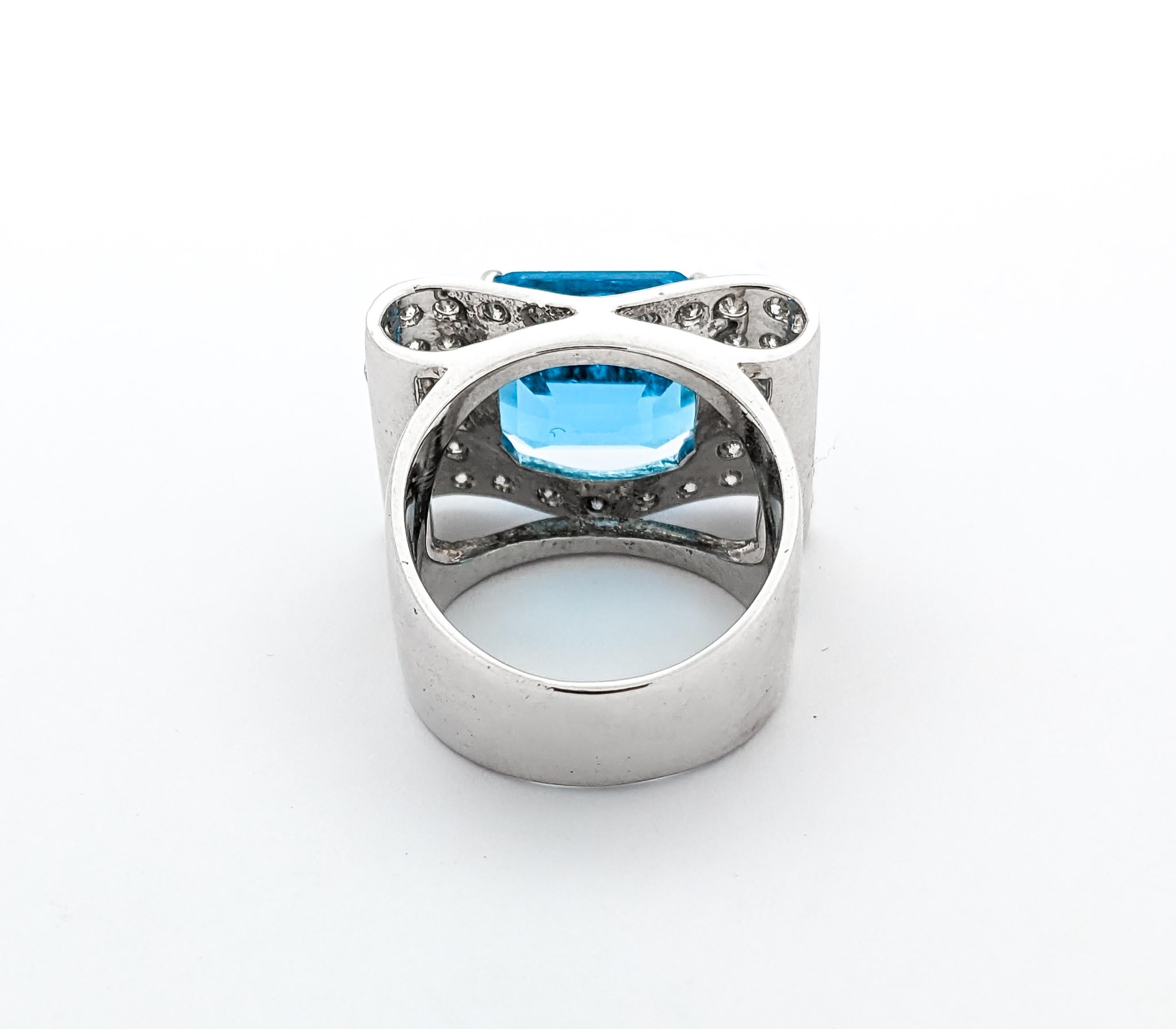 Vibrant Blue Topaz & Diamond Statement Ring For Sale 3