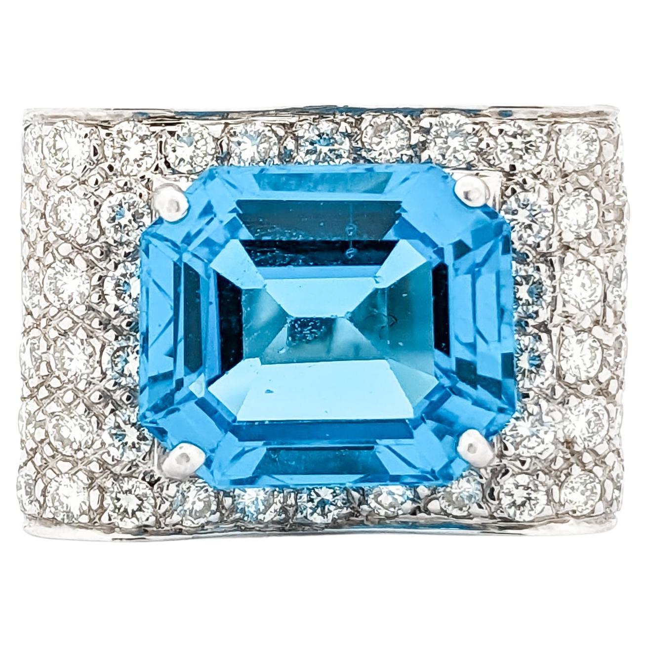 Vibrant Blue Topaz & Diamond Statement Ring For Sale