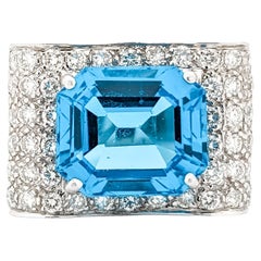 Retro Vibrant Blue Topaz & Diamond Statement Ring