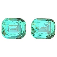 Vibrant Bluish Green Tourmaline 2.81 Ct Cushion Cut Natural Loose Gemstone Pair