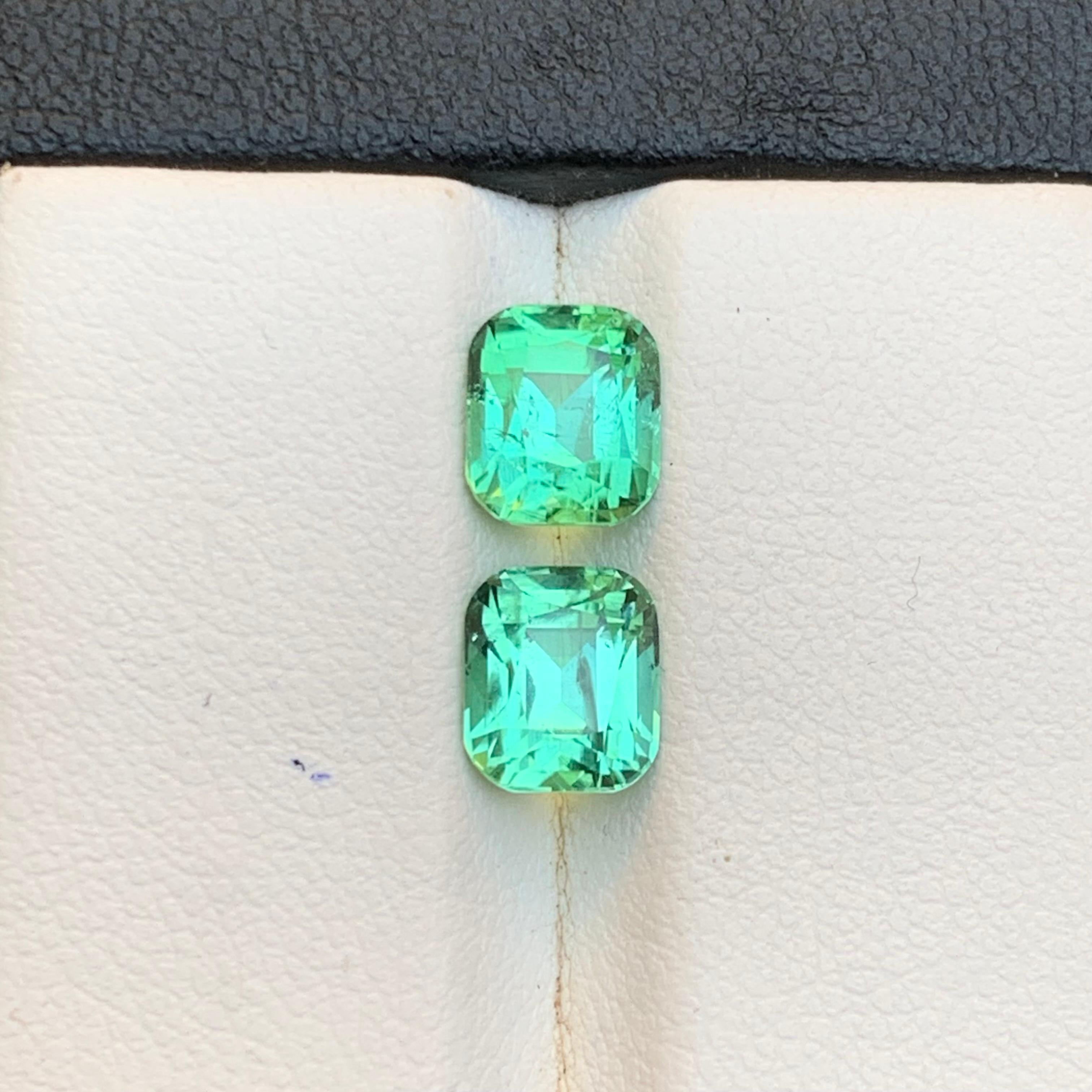 Vibrante tormalina verde bluastra da 3.40 carati con taglio a cuscino, pietra naturale sfusa, coppia di gemme in vendita 4