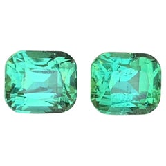 Vibrant Bluish Green Tourmaline 3.40 Ct Cushion Cut Natural Loose Gemstone Pair