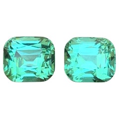 Vibrant Bluish Green Tourmaline 3.47 Ct Cushion Cut Natural Loose Gemstone Pair
