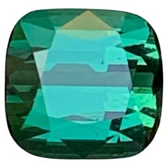 Vibrant Bluish Hue Green Tourmaline 3.18 Ct Cushion Cut Natural Loose Gemstone