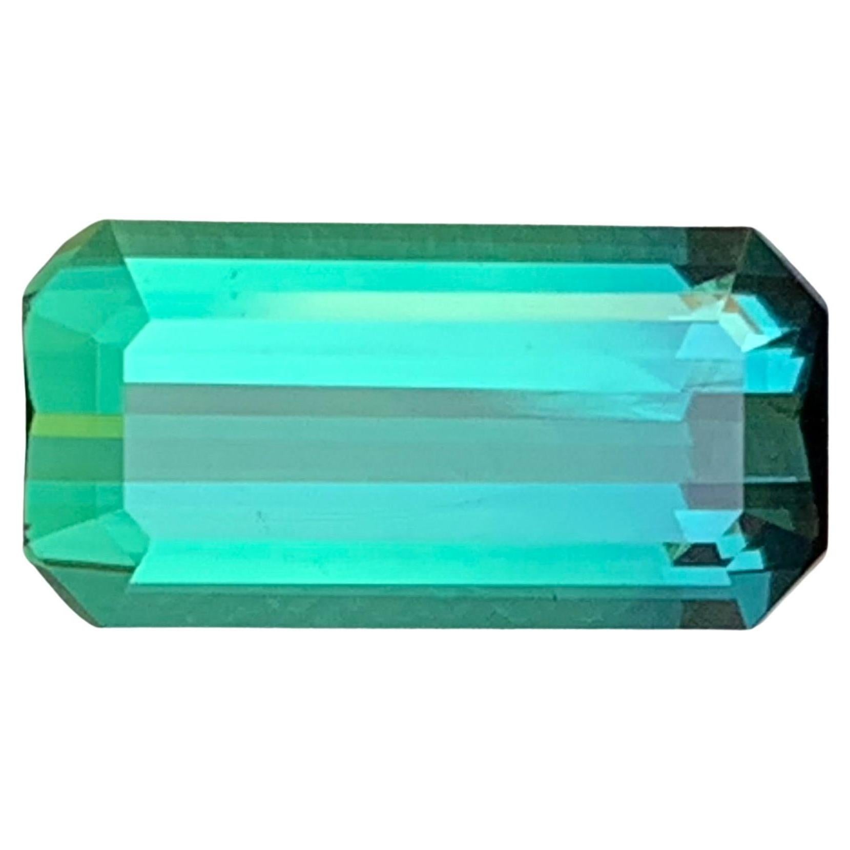 Vibrant Bluish Hue Green Tourmaline 4.13 Ct Emerald Cut Natural Loose Gemstone For Sale