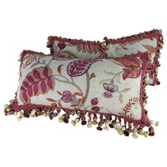 Cuscini lombari in lino broccato con nappe botaniche vivaci/coppia