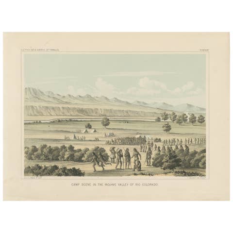 Vibrant Camp Scene in the Mojave Valley of Rio Colorado, 1856 Lithograph