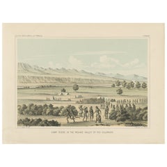 Antique Vibrant Camp Scene in the Mojave Valley of Rio Colorado, 1856 Lithograph