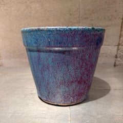 Vibrant Ceramic Flower Pot Featuring a Striking Drip-Glaze Finish Mid-Century