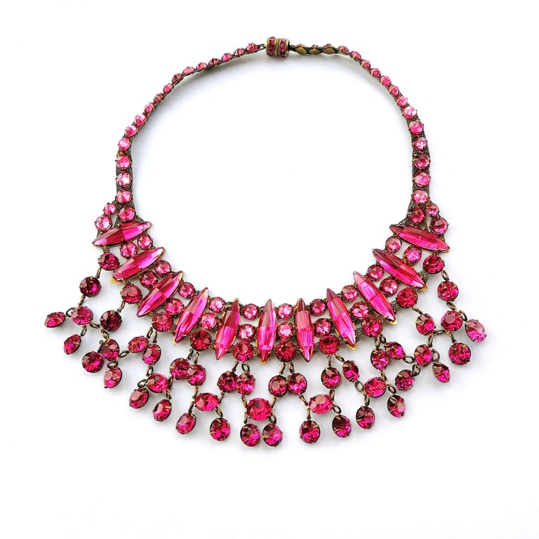 Vibrant cerise cut glass and paste drop necklace, att. Lanvin, France ...